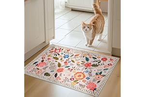 Front Door Mats Indoor, 2x3 Ft Small Floral Area Rugs Ultra Thin Non-Slip Washable Carpet Stain Resistant Boho Low-Pile for E