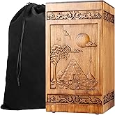 Hand Carved Pine Wood Urn for Human Ashes, Adult Cremation Urn with Pyramid Pattern, Biodegradable Burial Urn for Men, Women & Large Pets, 250lbs Capacity, Includes Velvet Bag