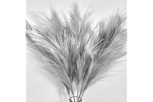 Pusuny Faux Pampas Grass,7 PCS 24 inch Gray Pampas Grass Decor, 7 Branches | Each Stem Fluffy Small Pompous Grass for Vase Fi