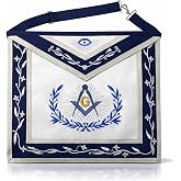 HUNAIN BUTT Masonic Master Mason Blue Lodge Apron Navy Blue &amp; White with Silver Braids, Embroidered All-Seeing Eye &amp; Square Compass