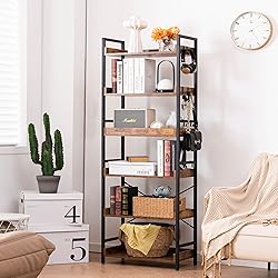 HCHQHS Adjustable 6 Tier Open Bookcase, Rustic