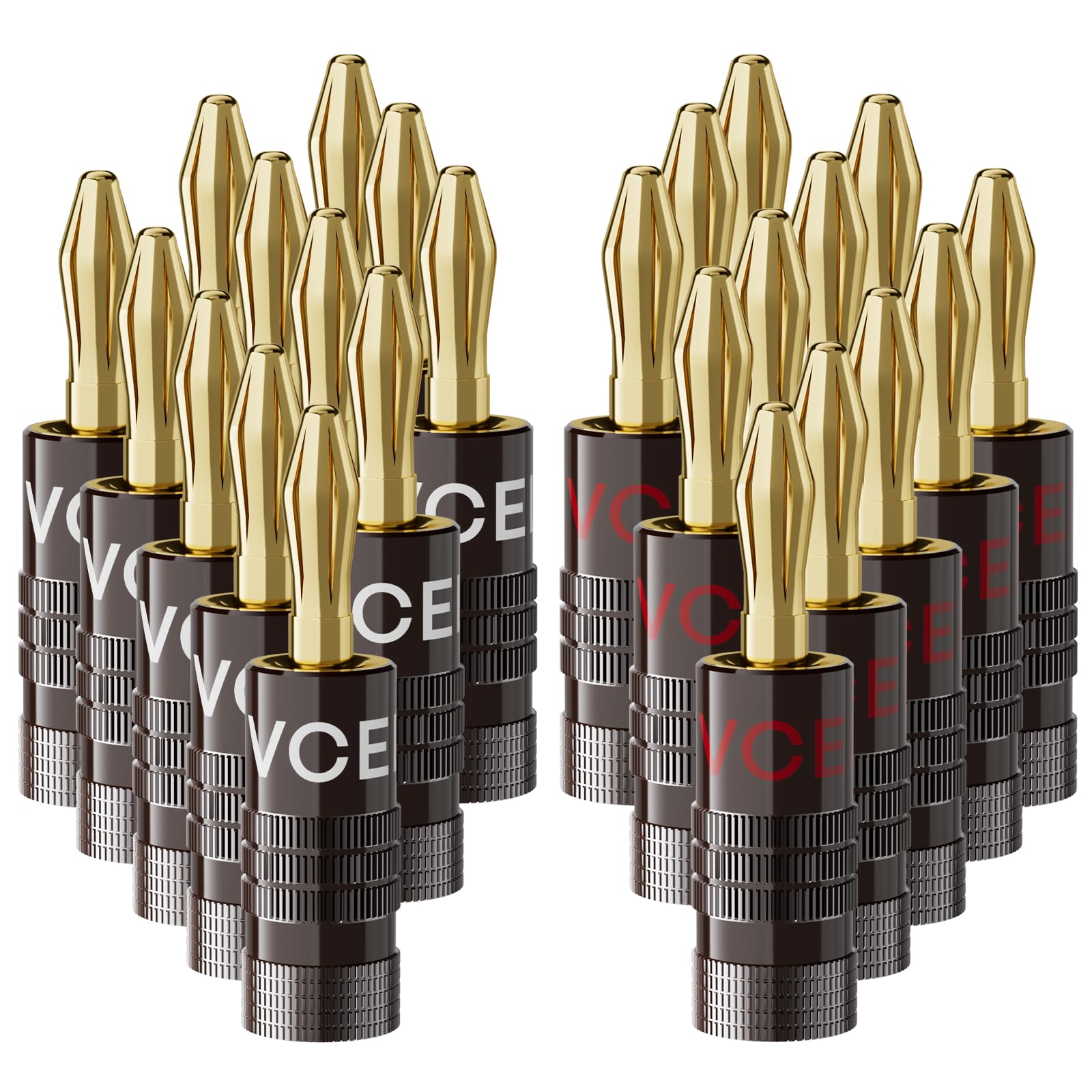 Photo 1 of VCELINK 4mm Banana Plugs, 24K Gold Plated Dual-Screw Type Speaker Connectors for 12-18 AWG Wire, Wall Plate, Amplifier, Home Theater (12 Pairs(24pcs))