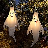 Halloween Ghost Decorations Outdoor: with Timer, 2 Pcs Cute Hanging Ghost for Tree Porch Garden Yard, Waterproof LED Ghost Halloween Decor