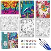 goldentime 3 Pack Kids Paint by Numbers Kit, Pre-Drawn Canvas Painting, Includes 8x10 inch Framed Canvas with 18 Acrylic Paints, 5 Brushes, Perfect Creative Gifts & Arts and Crafts for Kids