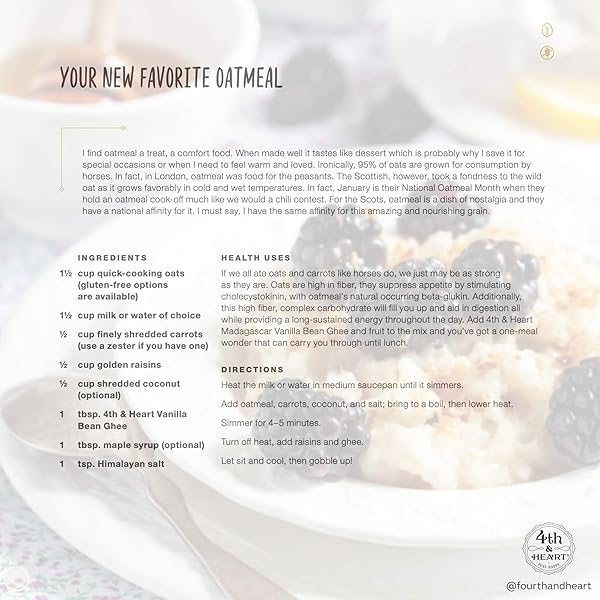 4TH & HEART VANILLA BEAN GRASS-FED GHEE, CLARIFIED BUTTER, 1:1 BUTTER SUBSTITUTE, PASTURE-RAISED, LACTOSE & CASEIN FREE, 16 OZ