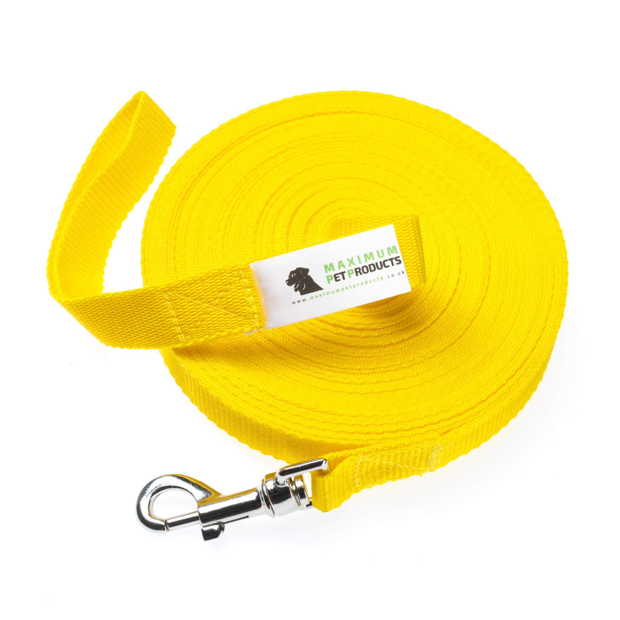 Maximum Pet Products Dog & Horse Training Lunge Lead. 25mm - 1" Wide. Very Strong (Yellow) 65ft/20m