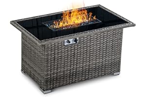 Yechen 44" Propane Gas Fire Pit Table, Auto-Ignition Firepit Table for Outside, 50,000 BTU Outdoor Thicker Ribbed Wicker Fire Table for Patio, Pool, Backyard, ETL Certification