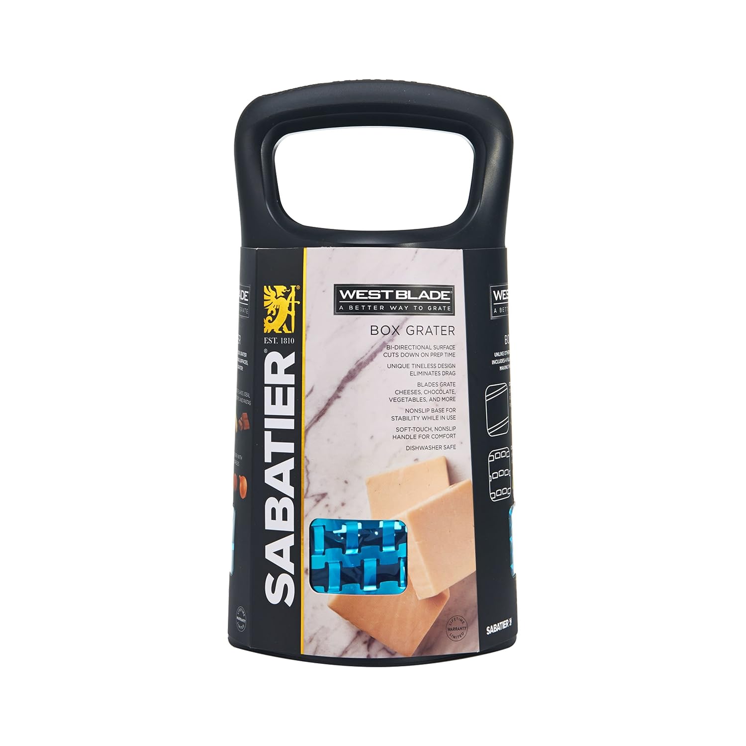 Sabatier 5213187 West Blade 4-Sided Stainless Steel Box Grater with Patented Grating Technology 11.5-Inch Black