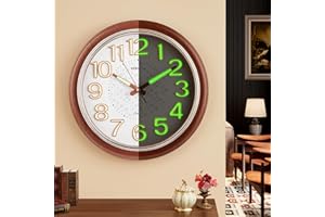 COOLNIGHT Wall Clock,12'' Silent Wall Clocks Battery Operated,Glow In the Dark Wall Clock Large Wall Clock,Vintage Wall Clocks for Living Room Decor,Kitchen Clock,Kitchen Wall Clock,Modern Wall Clock Decorative