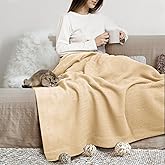 THREAD SPREAD Knitted Geometric Herringbone Pattern Handwoven Blanket 100% Extra Long Staple Cotton - Soft & Cozy Thermal All Season Throw for Bed Couch Chair Outdoors (King/Cal King, Beige)