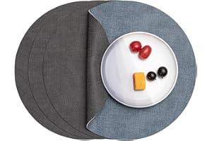 Myir JUN Round Placemats Dual Sided, Faux Leather Place Mats Set of 4 Indoor Placemats for Dining Table Outdoor Placemats Non-Slip Washable Table Mats (Gray Light Blue, Set of 4)