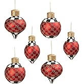 MACKENZIE-CHILDS Set of 6 Glass Ornaments, Christmas Tree Decorations Set, Christmas Magic Sparkle
