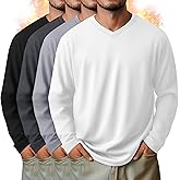 August Alley 4 Pack Men's Thermal V Neck Shirts Fleece Lined Long Sleeve Sweatshirts Loose Fit Casual Winter Underwear Tops