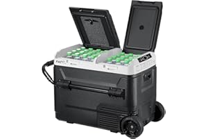 F40C4TMP 12 Volt Portable Refrigerator, 54 Quart Dual Zone Car Freezer, Independent Temp Control(-4℉~68℉), 51L Compressor Fridge, Wheels&Baskets For Camping, Travel, Road Trip, 12/24V DC&100-240V AC