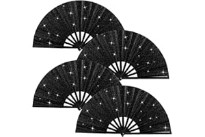 BRYCTSISEN 4 Pack Large Folding Fan Popping Fabric Fan Handheld Glitter Foldable Rave Fans for Line Dance Parties Outdoor Events Performance Decorations