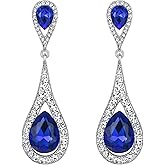 EVER FAITH Women's Jewelry Austrian Crystal Elegant Dual Teardrop Wedding Bride Pierced Dangle Earrings