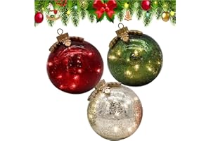 Glass Tabletop Christmas Ornaments 3ct, Crystal Ball Halloween Decor, Lighted Glass Table Top Christmas Ornaments for Tableto