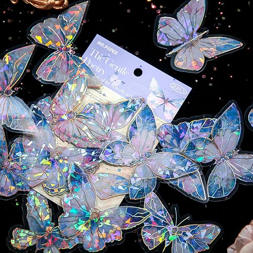 80 Pcs Holographic Glitter Butterfly Stickers - Transparent Waterproof Decals For Scrapbooking, Phones, Laptops, Journals - View #7