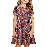 Yoklass Girls Summer Stretchy Dress A line Twirly Skater Dresses with Pockets 5-14 Years