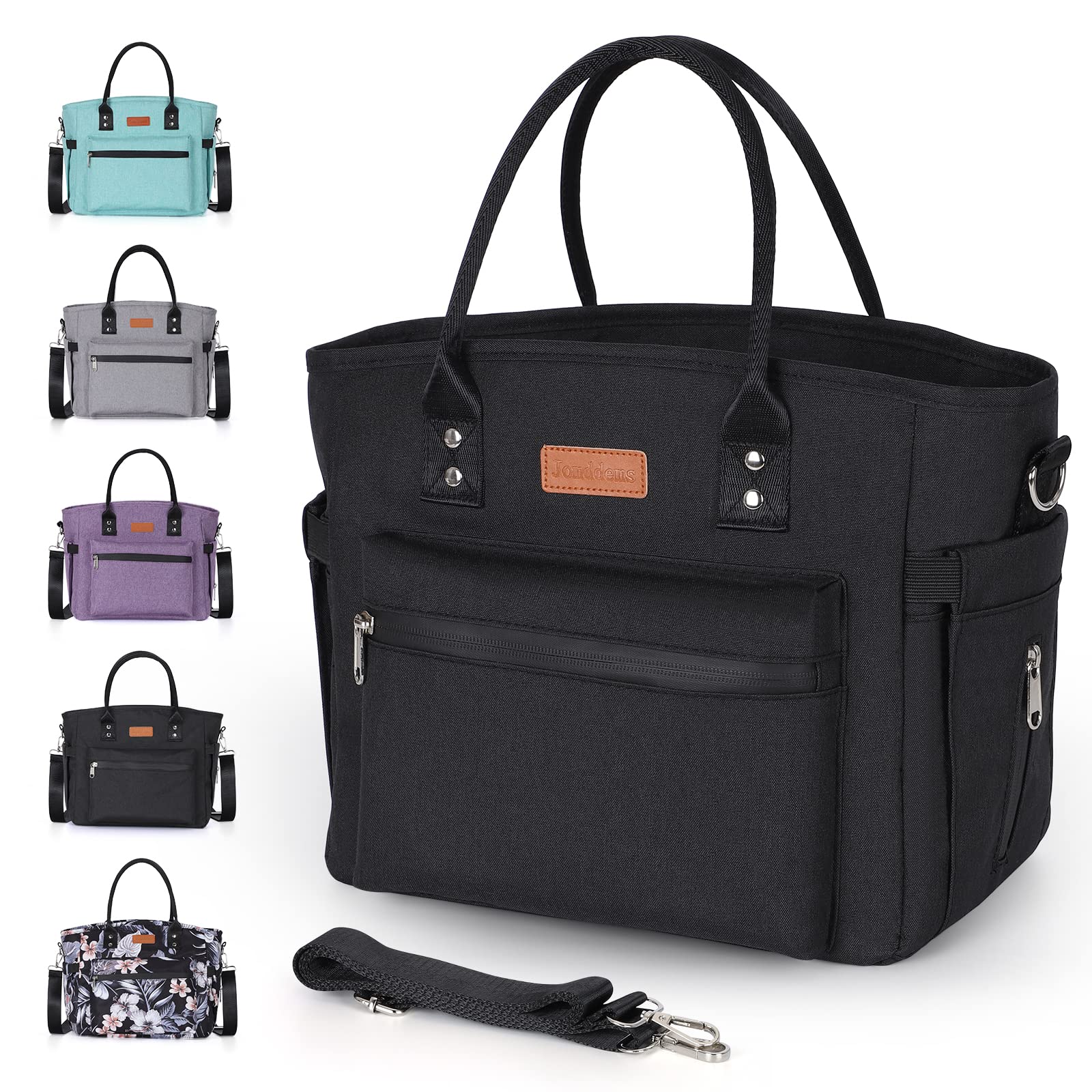 Insulated Thermal Cool Bag with Shoulder Strap, Leakproof Large Lunch Box for Women, Men, Adults - Reusable Packed Lunch Bag for Office, Picnic, Camping, School, Beach (Black)