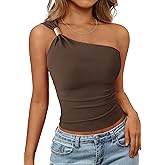 PRETTYGARDEN One Shoulder Going Out Tops for Women Trendy 2026 Summer Y2K Clothes Sleeveless Fitted Spring Fashion Shirts