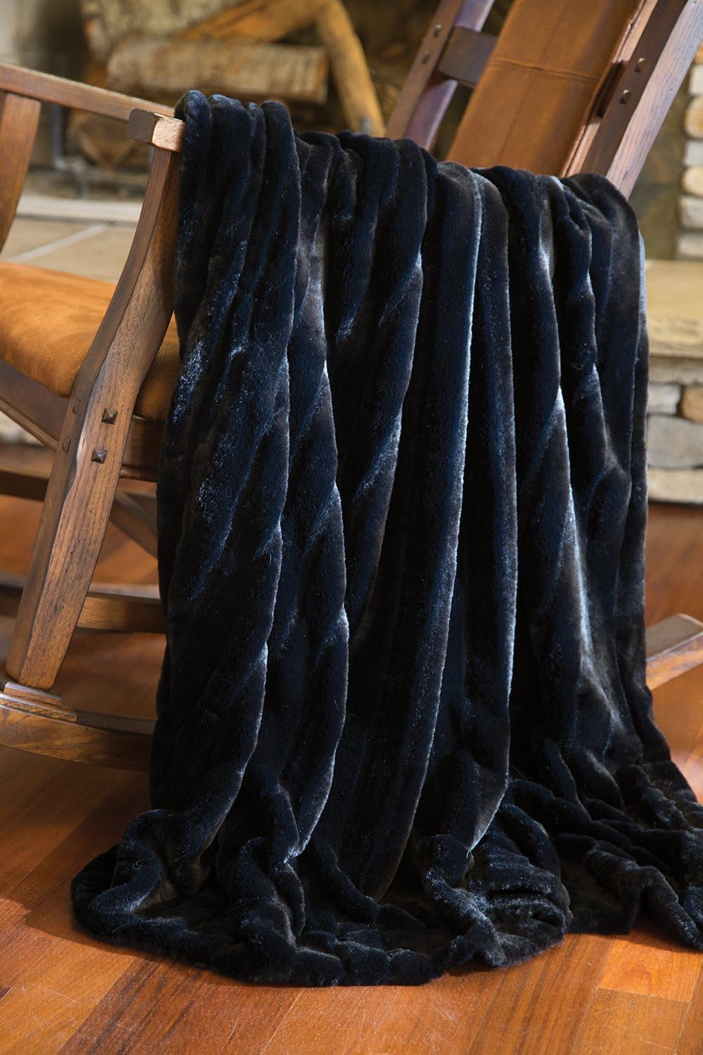 North End Decor Faux Fur, Black Striped Mink Throw Blankets, 50x60 Large