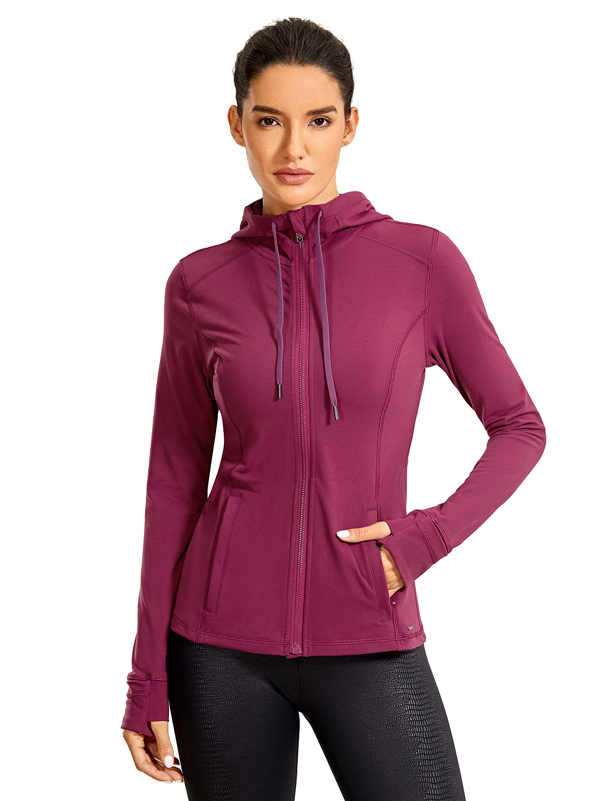 CRZ YOGA Women's Brushed Full Zip Hoodie Jacket Sportswear Hooded Workout Track Running Jacket with 
