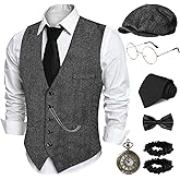 PARTTELY 1920s Mens Costume, Roaring 20s Costumes for Men, 1920 Mens Outfit for Halloween Costume Party