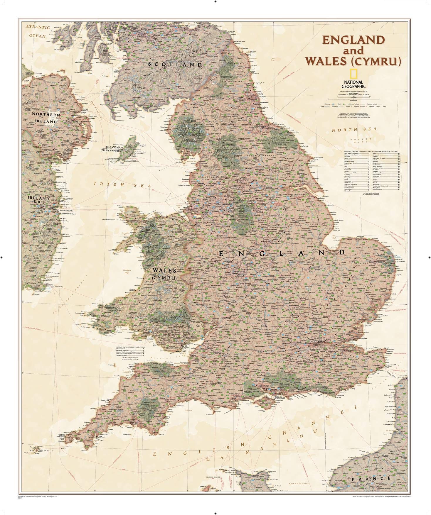 National Geographic: England and Wales Executive Wall Map - Antique Sytle - 30 x 36 inches - Art Quality Print