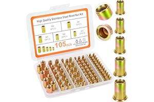 JYNB Metric Rivet Nut Assortment Kit, 105Pcs stainless Steel SAE Rivet Nut, M3 M4 M5 M6 M8 UNC Flat Head Rivnut Set, Threaded Insertion Nut Sets for Automotive, Mechanical and Other Equipment