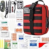 I GO Survival First Aid Kit, 251 Pieces Compact Tactical Trauma First Aid Bag, Molle Compatible Emergency Pouch for Outdoor Camping Hiking Backpacking and Travel