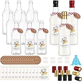 Baderke 12 Set Plastic Coquito Bottles 32 oz Plastic Clear Wine Bottles with Caps and Tags for Home Brewing Wedding Party Favors (Multicolor)