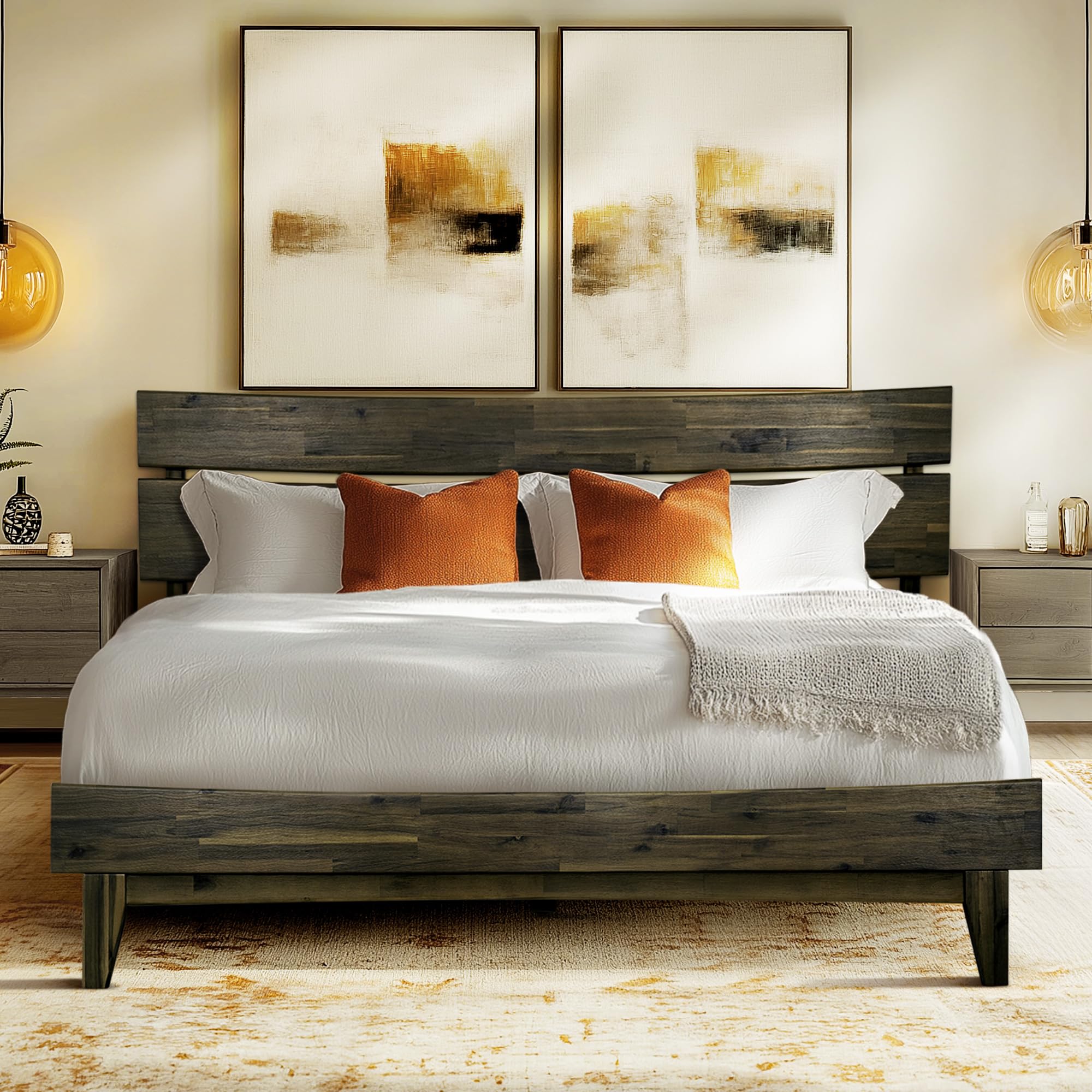 Photo 1 of ***POSSIBLY MISSING MANUAL WITH INSTRUCTIONS****Acacia Aurora Queen Bed Frame with Headboard Solid Wood Platform Bed, Queen Size Bed Frame, Contemporary Signature Wood Bed Compatible with All Mattress Types Non-Slip Noise-Free, Easy Assembly, Mocha