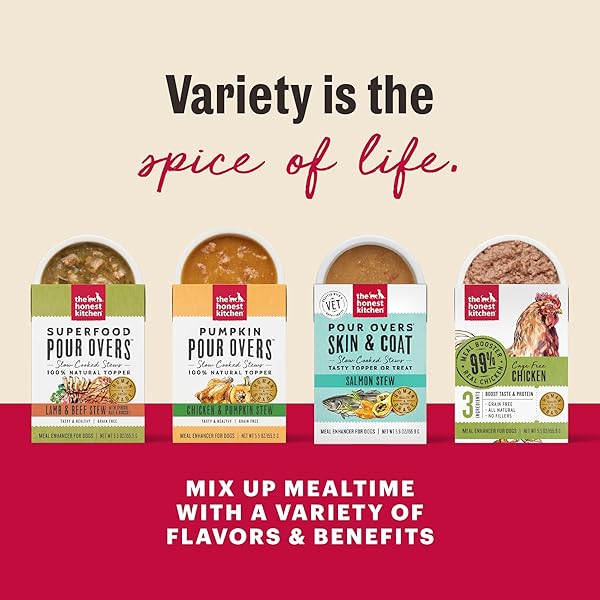THE HONEST KITCHEN BONE BROTH POUR OVERS™ WET TOPPERS FOR DOGS (12 PACK), 5.5OZ – TURKEY & SALMON STEW