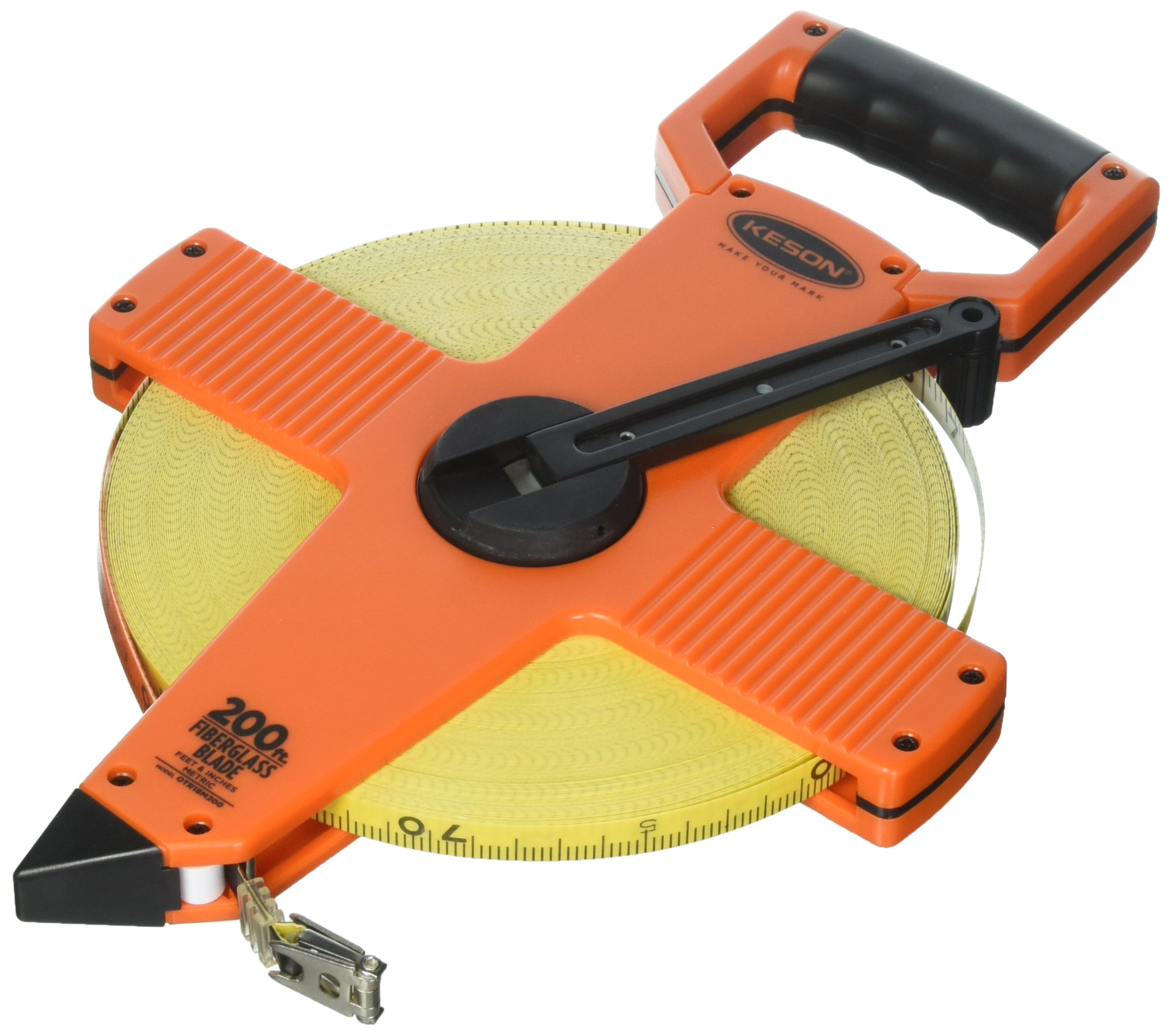 Keson OTR18M200 Open Reel Fiberglass Tape Measure Reel with Double Hook (Graduations: Ft., in., 1/8 & m, cm, 2mm), 60M / 200-Foot
