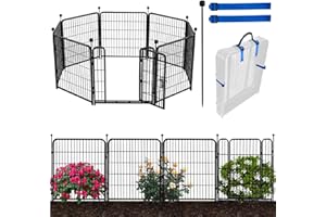 ADAVIN 40 in(H) Garden Fence with Low Threshold Door, 8 Panels Total 17.7 Ft(L) Dog Fence Outdoor for Yard,Black Iron Metal Heavy Duty Dog Fencing for Yard or Camping,Modular Fencing Outdoor or Indoor