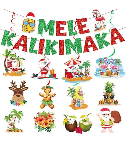 Amazon.com: Mele Kalikimaka Hawaiian Christmas Banner - Tropical