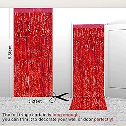 2 Pack 3.2 ft x 9.8 ft bling Red Tinsel Curtain