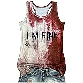 Problem Solved Halloween Tank Tops for Women Bloody Splatter Graphic Shirts Halloween Casual Racerback Tops