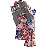 Fish Monkey SPF 50+ Four Way Stretch Quick Dry Breathable Half Finger Second Skin Fit Fishing Guide Gloves Superior Non Slip Grip for Men and Women (Americana - XXLarge)