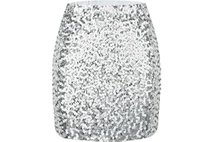 Shestellar Sequin Skirt Sparkling Stretchy Bodycon Mini Skirts Glitter