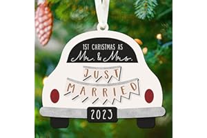 BEEFAST First Christmas Married Ornament 2023 - Mr and Mrs Gifts - Newlywed Gifts for Couples, Wedding Gifts, Married Couple Gifts - 1st Christmas Married Ornament 2023 - Wood Wedding Christmas Ornaments 2023