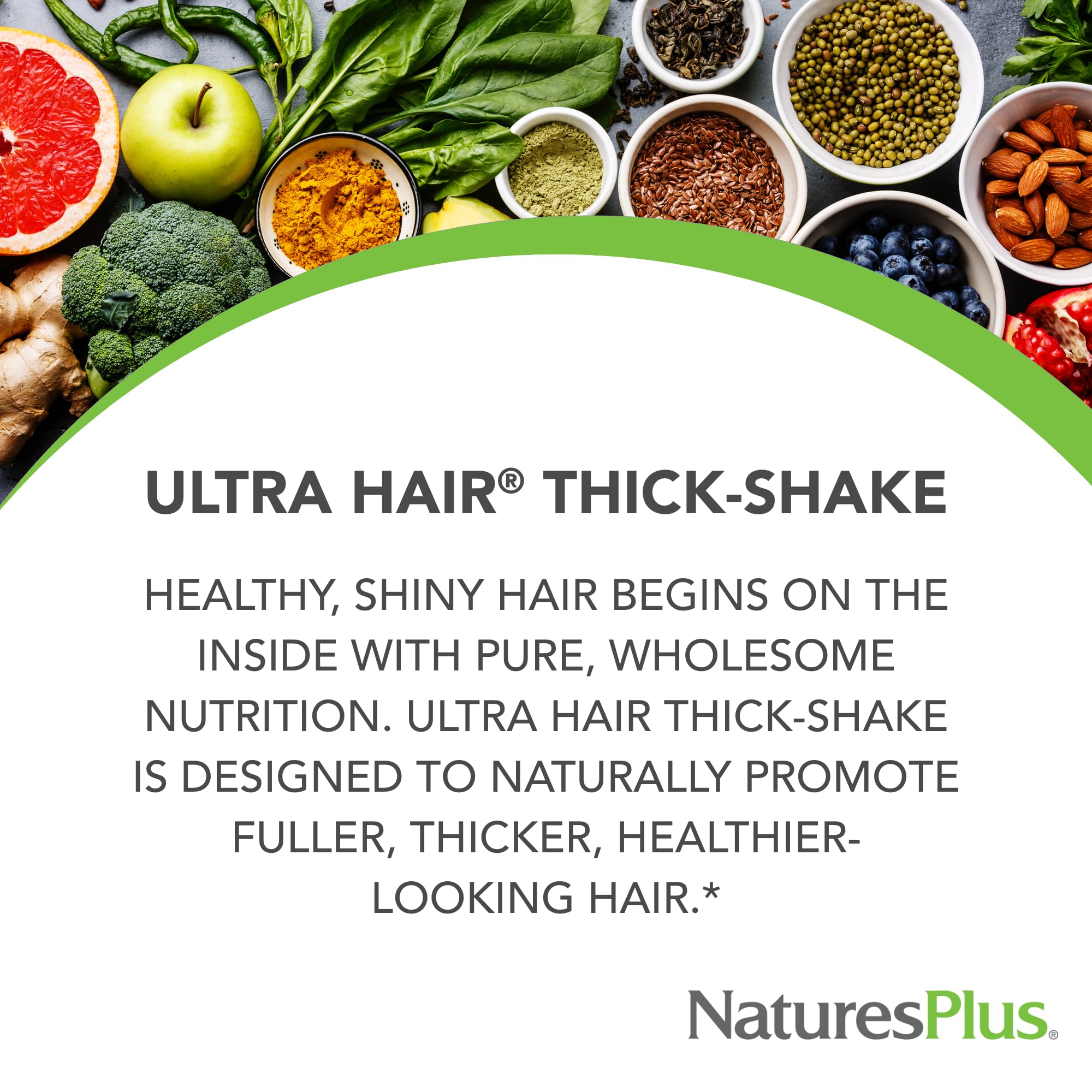 Natures Plus Ultra Hair Thick Shake - 1 lb, Hair Protein Shake - French Vanilla Flavor - Healthy Hair Growth Supplement with Vitamins & Minerals - Non-GMO, Gluten-Free - 16 Servings