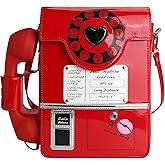 QiMing Retro dial telephone Crossbody Shoulder Bag,Pu Movable microphone Purse for Women