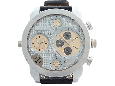 Banger Dualtime Silver Silber Line Chronograph for Men Double Temps Zwei Zonen Navigator Herrenuhr XL Atlas Modell mit 2 Uhrw