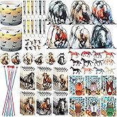 Dansydaisy 114 Pcs Horse Themed Party Favor Supplies with Drawstring Bag Mini Figurines Keychain Silicone Bracelets Badges Puzzle Stickers Notepads Soft Pencils for Horses Birthday Party Decoration