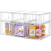6Pack Pantry Organizers and Storage,Clear Stackable Kitchen Storage Organizer,Foods Organizer Bins with Handles, Easily Assemble for Bathroom, Kitchen, Refrigerator, Pantry, Cabinet, Closet