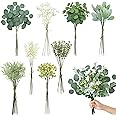 KHOYIME Artificial Greenery Stems Set with 8 Kinds of Eucalyptus Leaves White Flowers Berries Mixed Fake Green Plants Bulk Fa