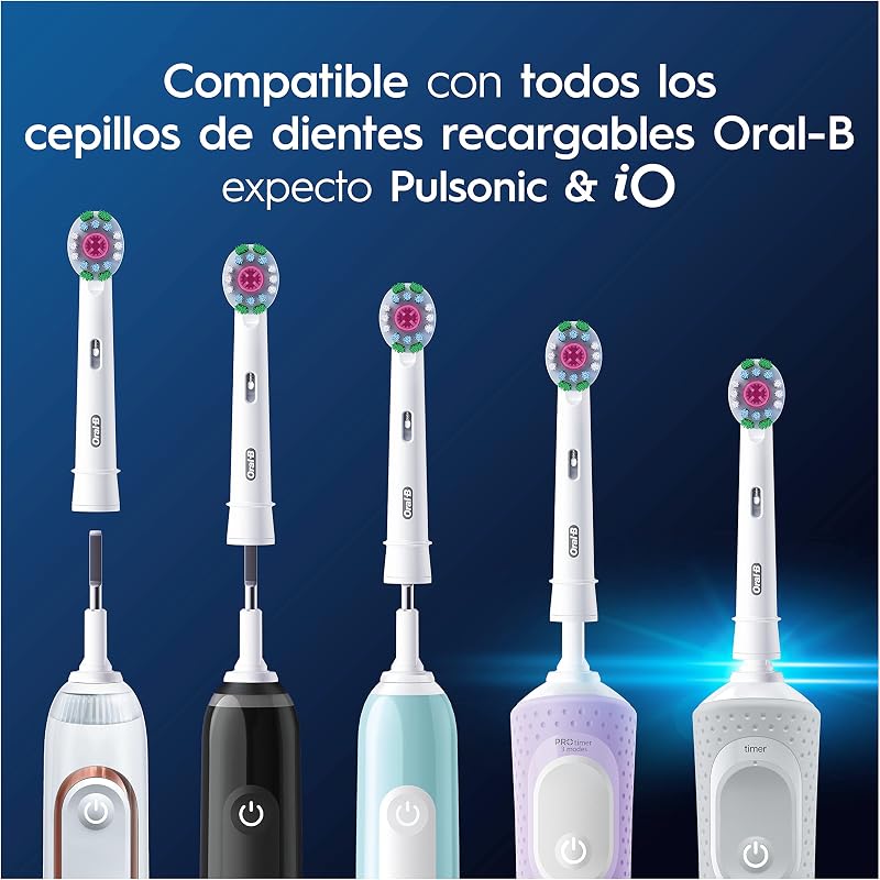 Cabeças 3D Brancas Originais de Substituição, Branco, Pack de 10 - Recargas para escova elétrica Oral B Pro, com copo de polimento para remover manchas superficiais, efeito de branqueamento