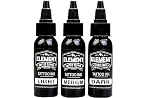 ELEMENT TATTOO SUPPLY 3 Shade Grey Wash Tattoo Ink Set- Light Medium Dark Shades for Human Skin Permanent Greywash Shading Tatto Ink (1oz)